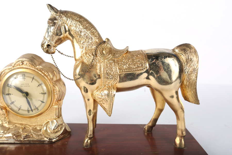 Vintage Brass United Horse Clock