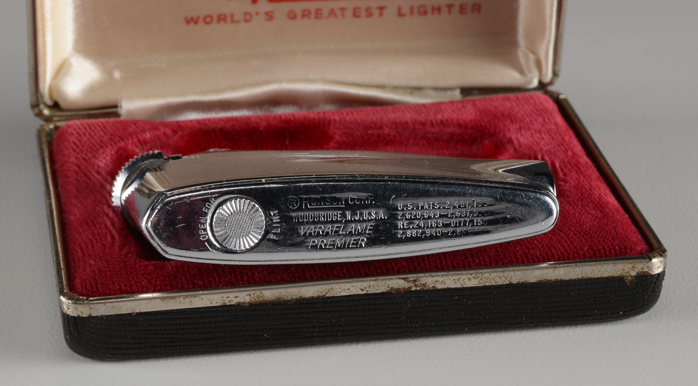 Mid-Century Chrome Ronson Art Deco Lighter with Box