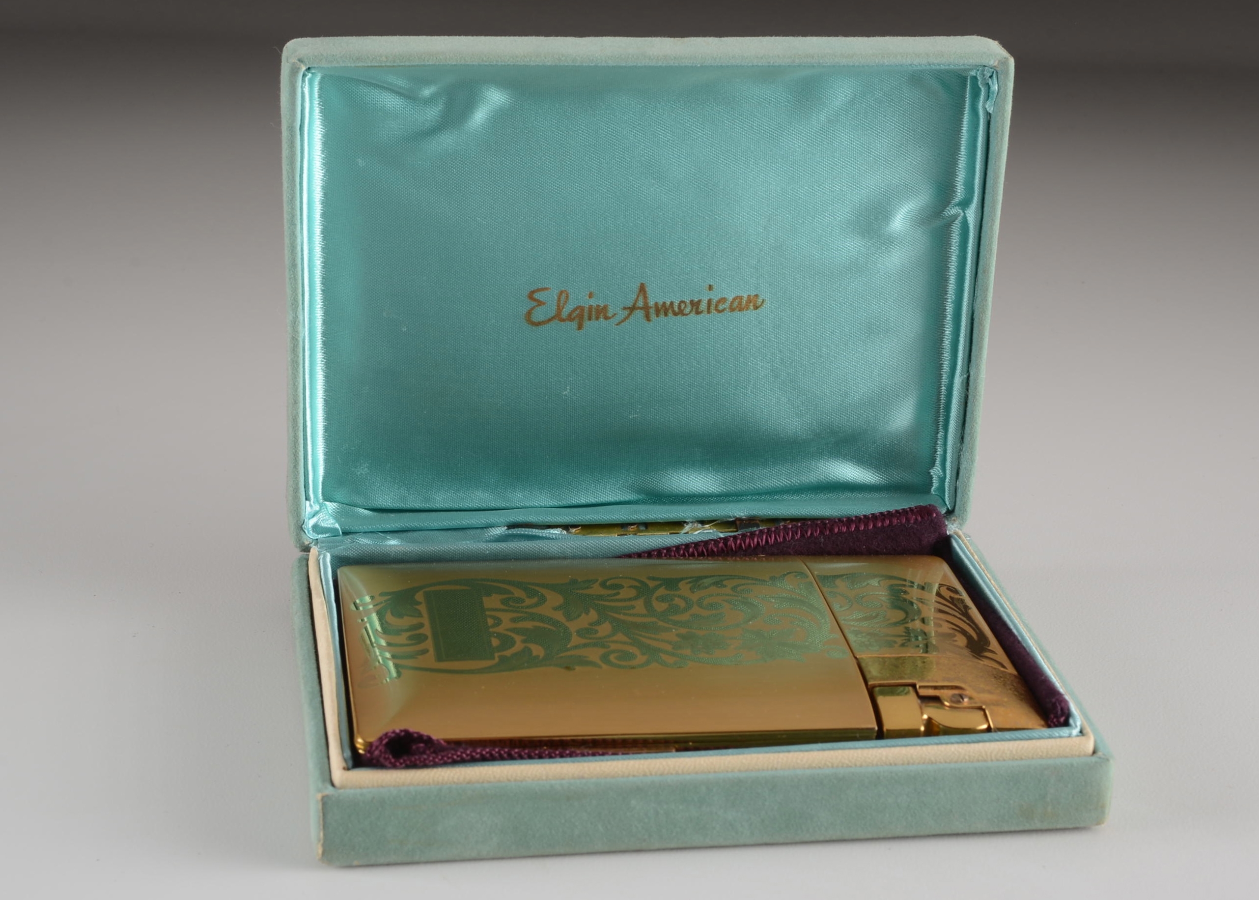 Mid-Century Brass Elgin American Art Deco Lighter/Cigarette Case