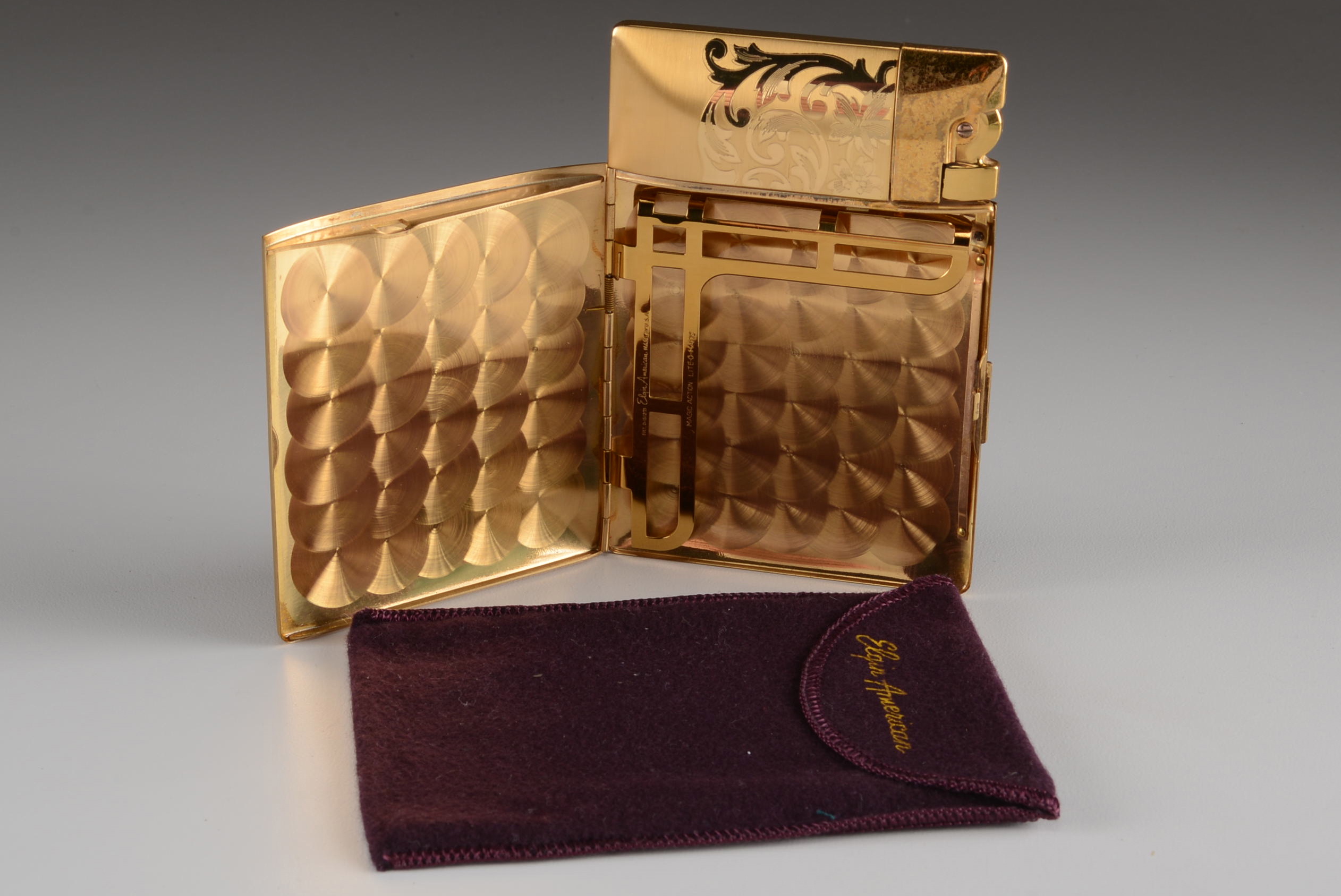 Mid-Century Brass Elgin American Art Deco Lighter/Cigarette Case