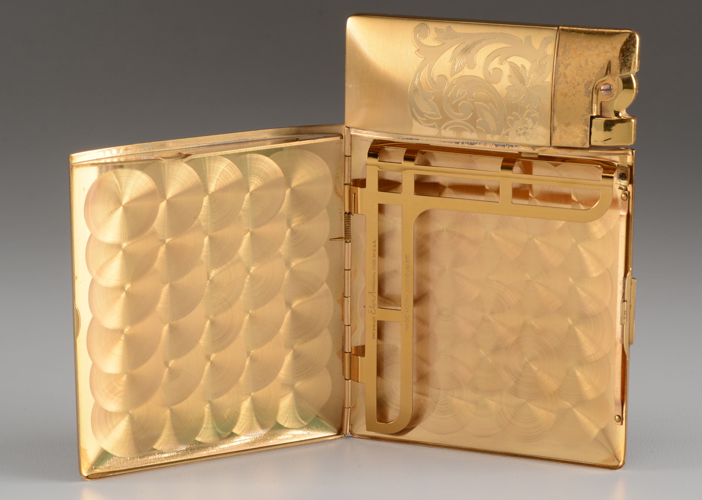 Mid-Century Brass Elgin American Art Deco Lighter/Cigarette Case