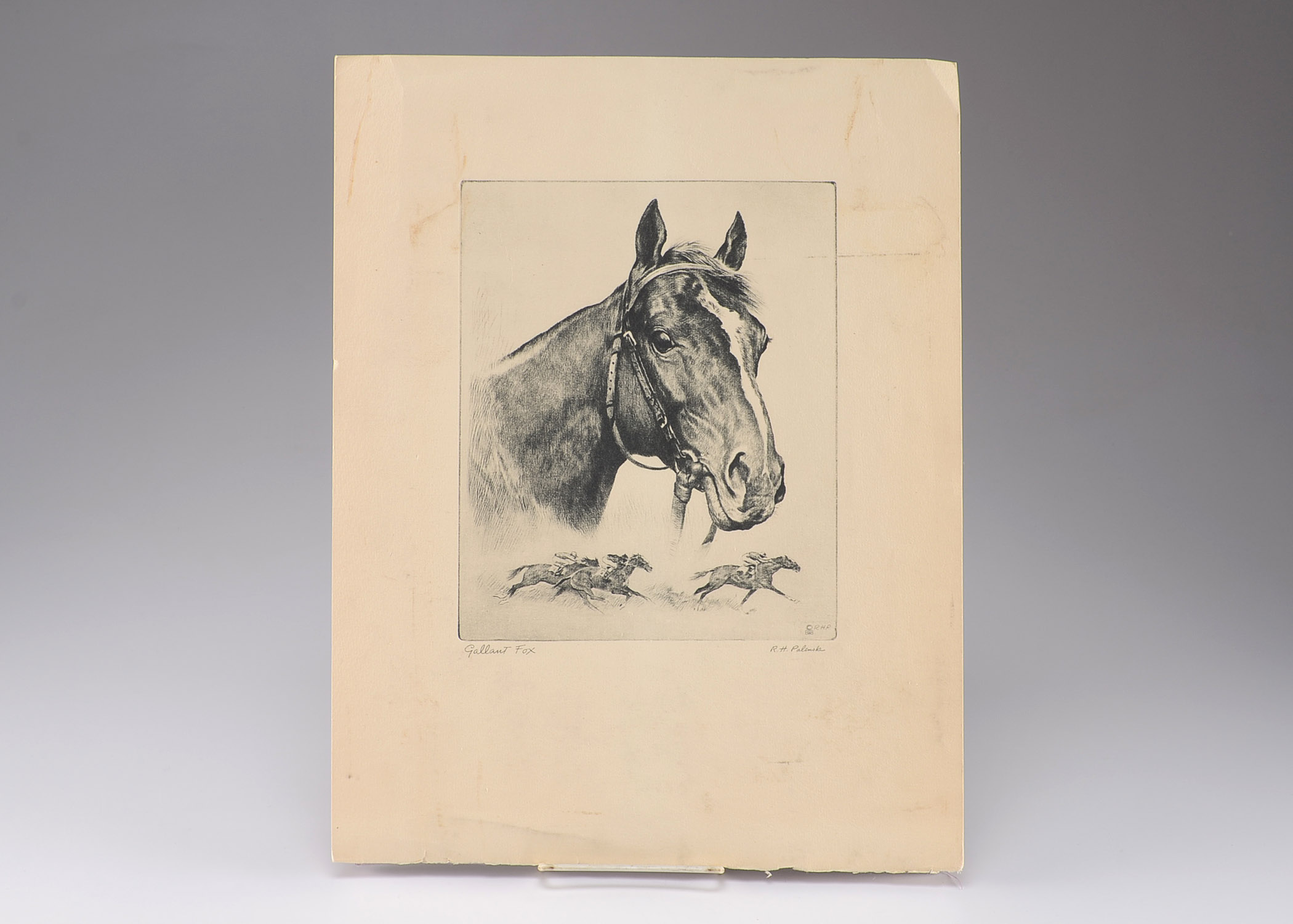 Etching Print of Thoroughbred Champion Gallant Fox by R. H. Palenske