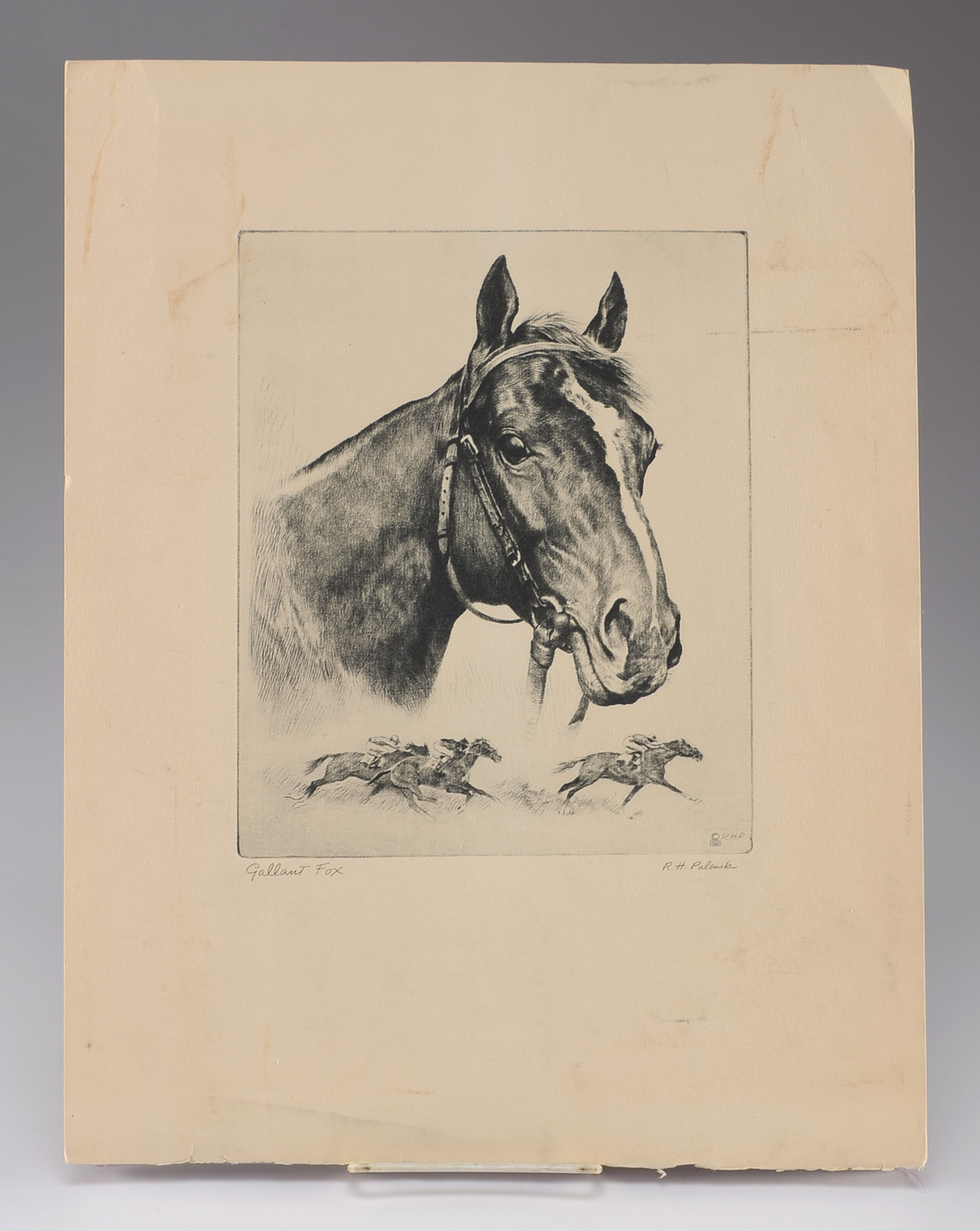 Etching Print of Thoroughbred Champion Gallant Fox by R. H. Palenske