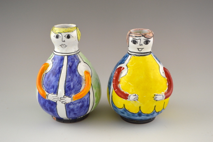Nino Parrucca Hand Painted Roly Poly Little Man and Woman Candle Holders
