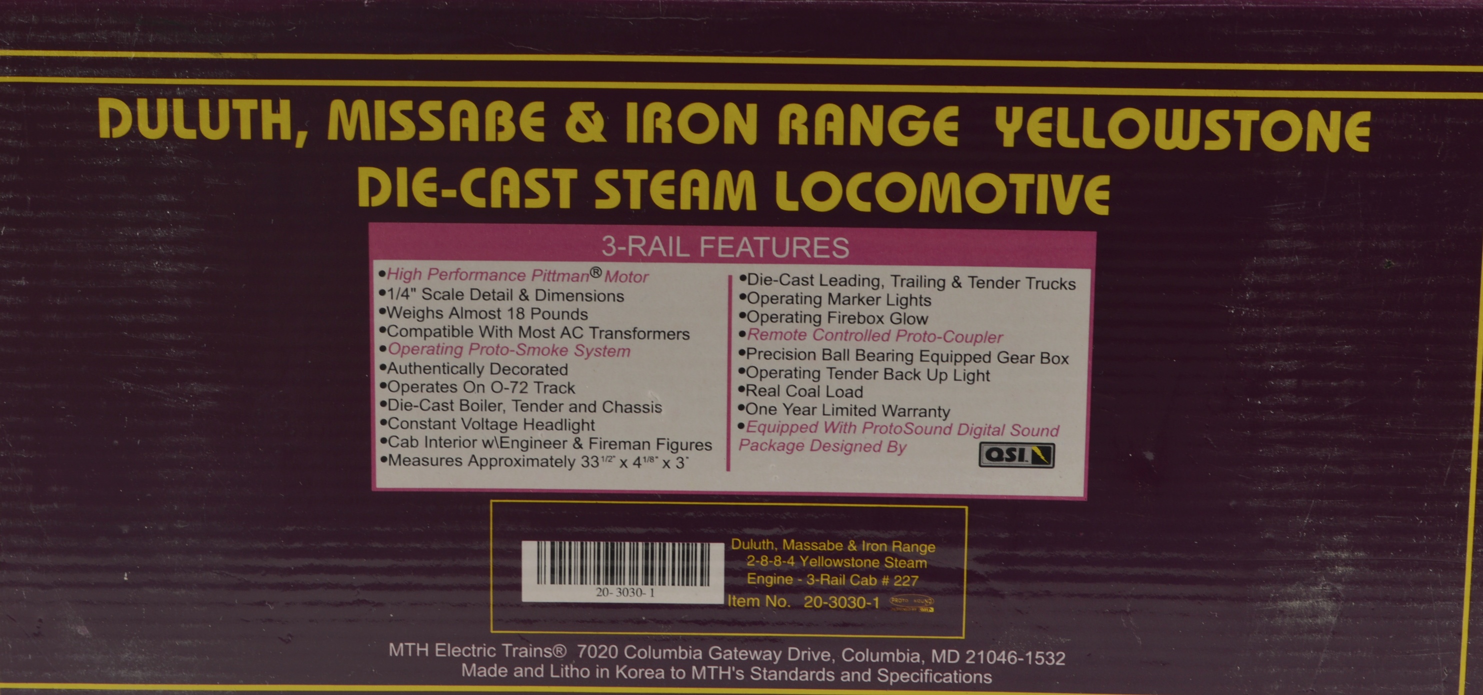 MTH Duluth Missaba & Iron Range Yellowstone Steam Locomotive