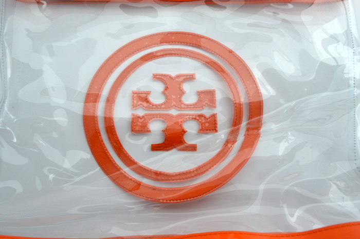 Tory Burch Orange & Clear Tote,  Jim Thompson Silk Pouch w/Chunky Gold Bead 