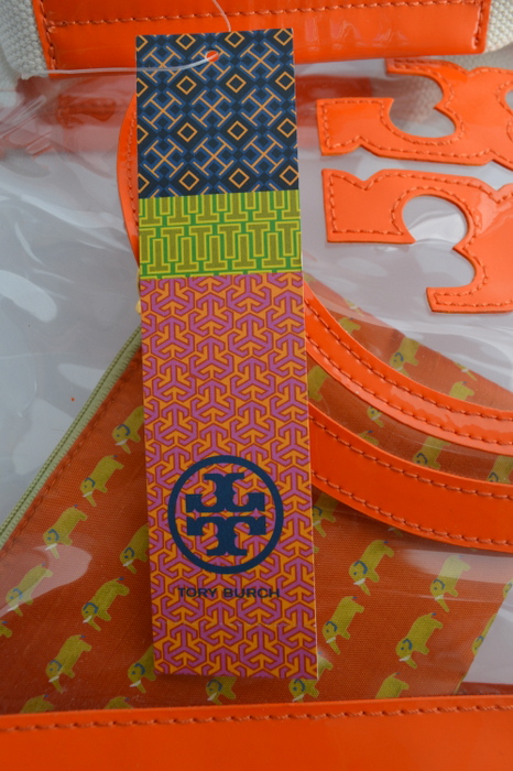 Tory Burch Orange & Clear Tote,  Jim Thompson Silk Pouch w/Chunky Gold Bead 