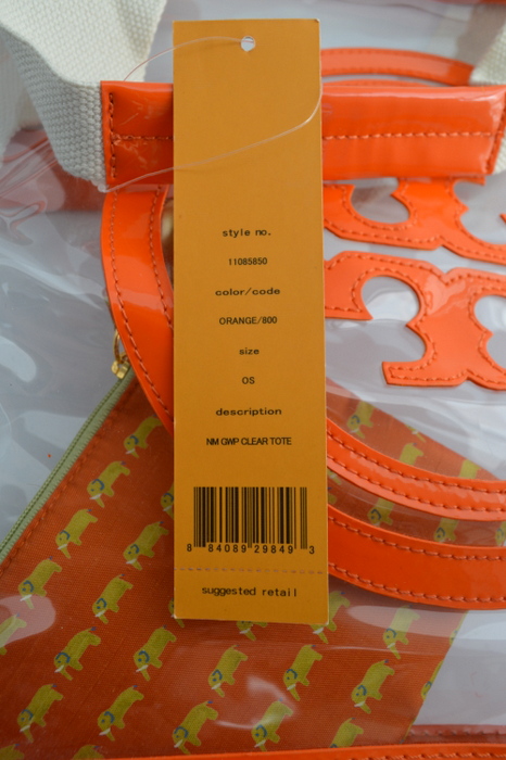 Tory Burch Orange & Clear Tote,  Jim Thompson Silk Pouch w/Chunky Gold Bead 
