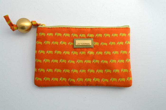 Tory Burch Orange & Clear Tote,  Jim Thompson Silk Pouch w/Chunky Gold Bead 