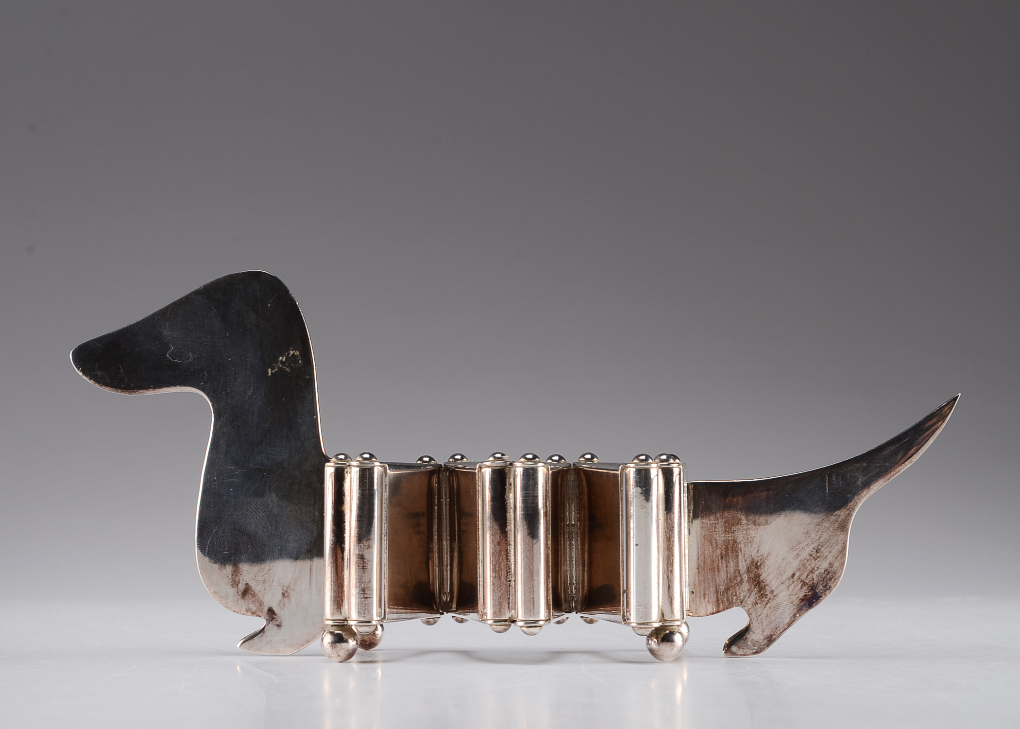 Vintage Hermes Paris Articulated Dachshund Silver Plate Picture Frame