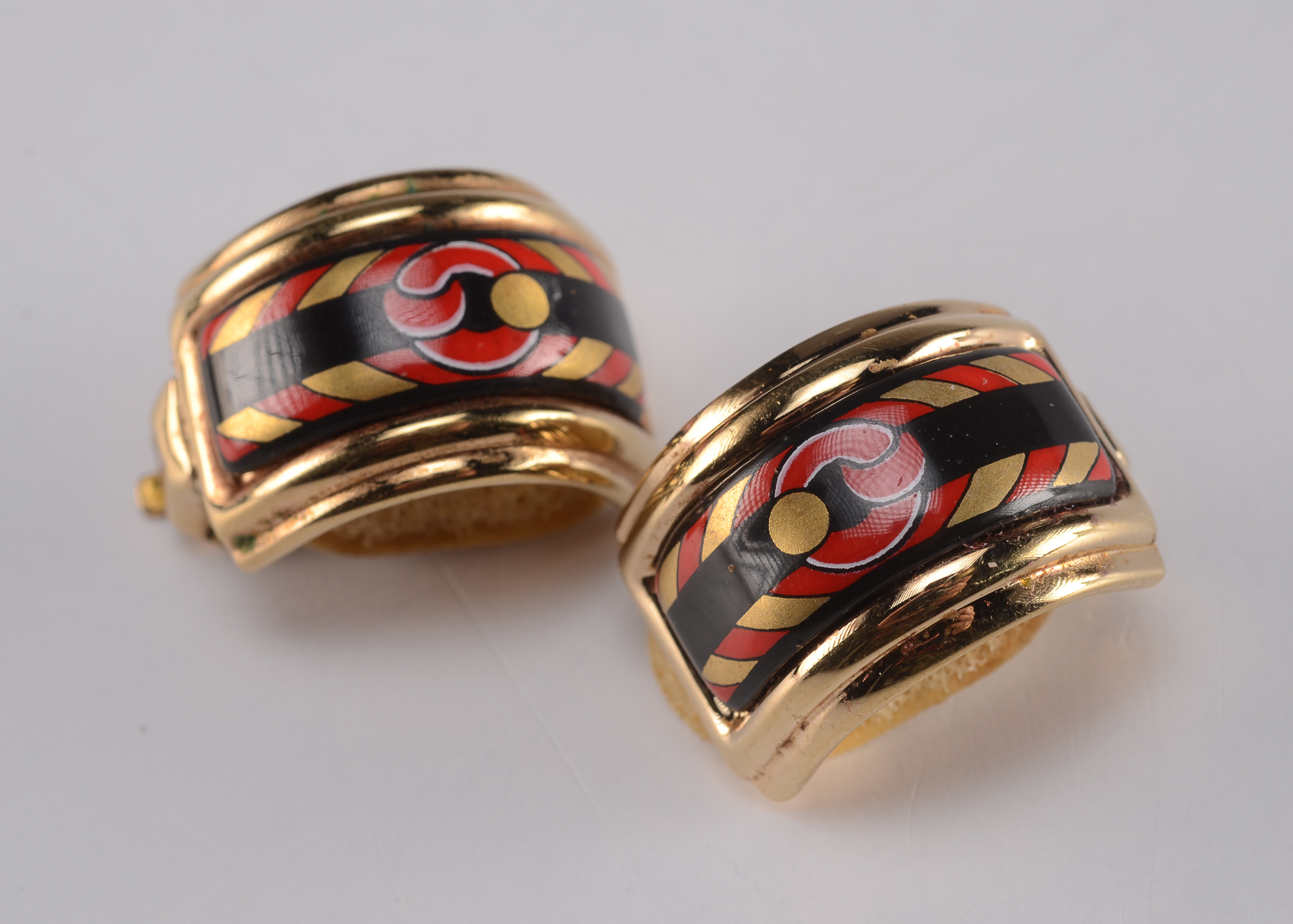  Vintage Hermes Enameled Clip Back Earrings 