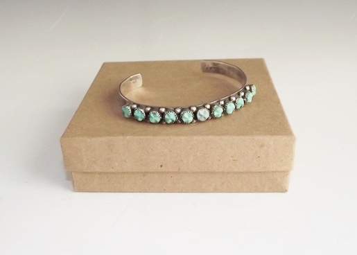 Vintage Zuni Sterling Silver and Carved Turquoise Cuff Bracelet