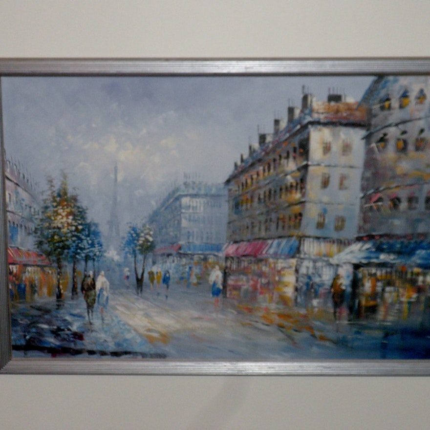 Impressionist Paris Street Scene Oil by Burney