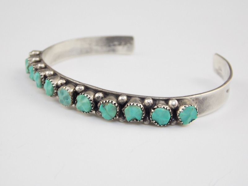 Vintage Zuni Sterling Silver and Carved Turquoise Cuff Bracelet