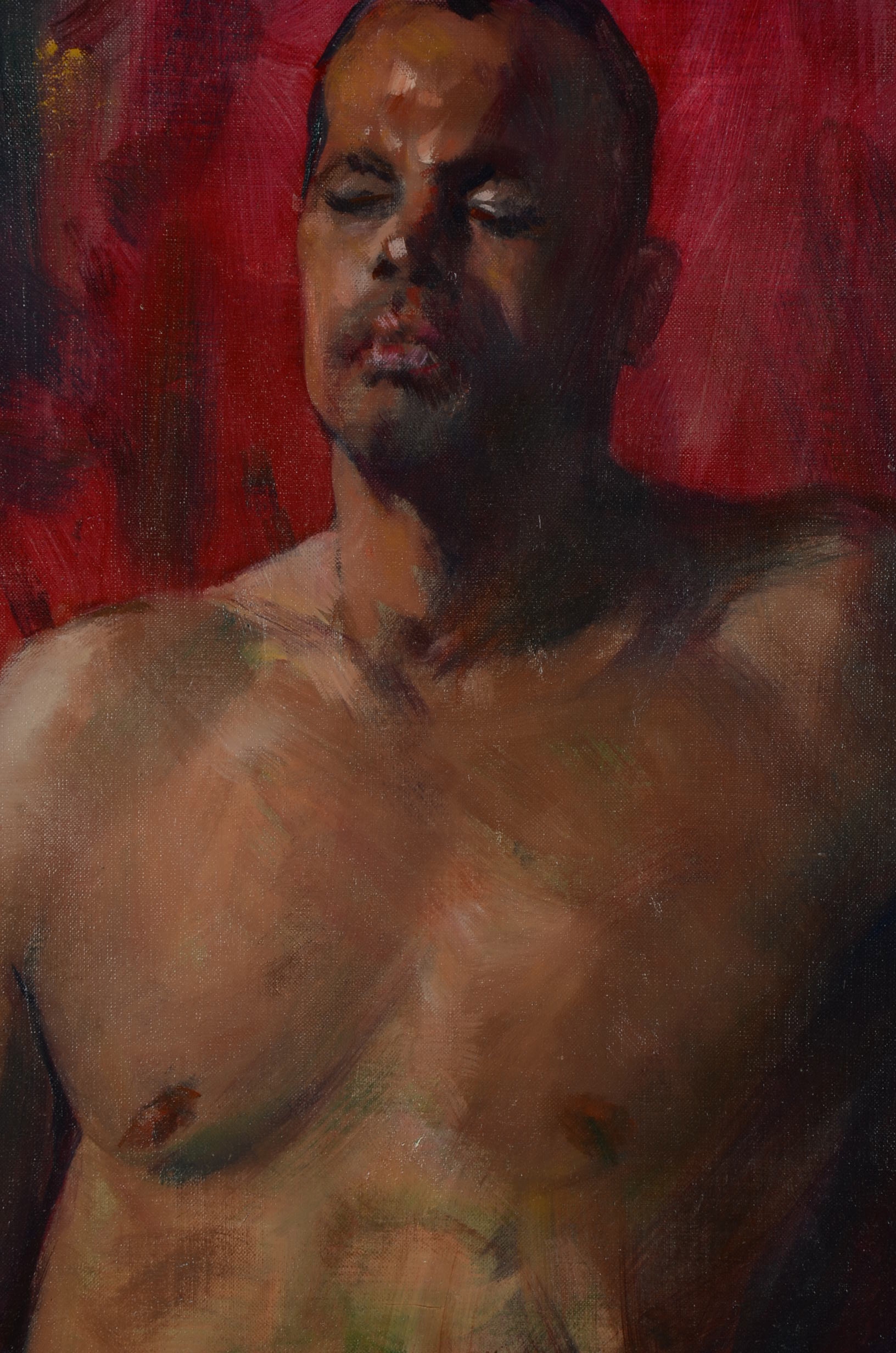 Dr. Wesley Kime Oil on Canvas Portrait, Nude Male