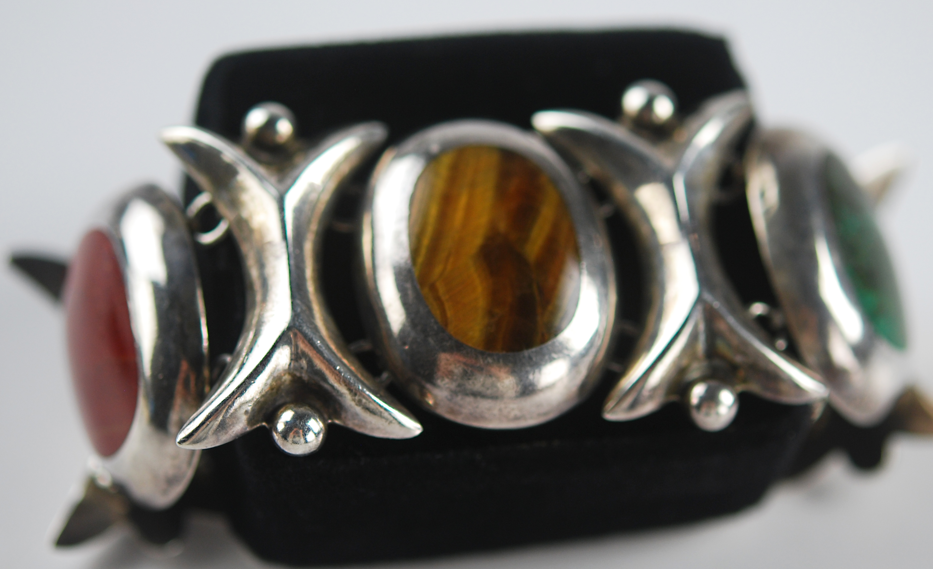 Taxco Sterling and Natural Gemstone Bracelet