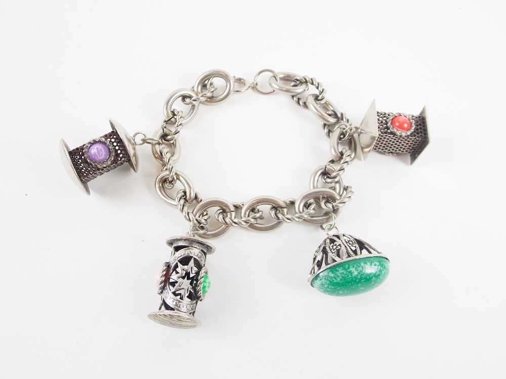 An Awsome Vintage Charm Bracelet with Four Large Charms, Made in Italy