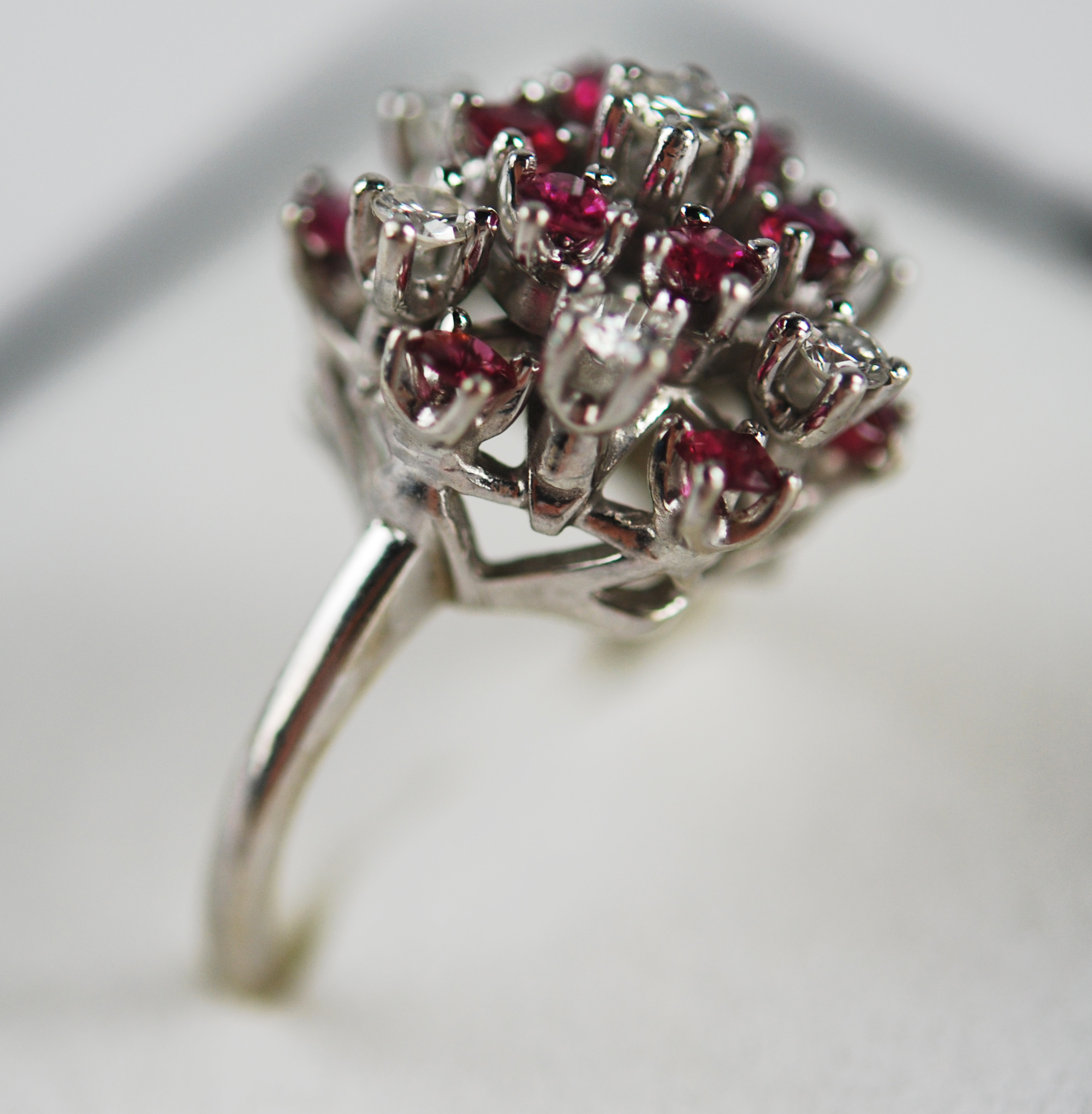 Absolutely Stunning 14K White Gold Diamond and Ruby Cocktail Ring