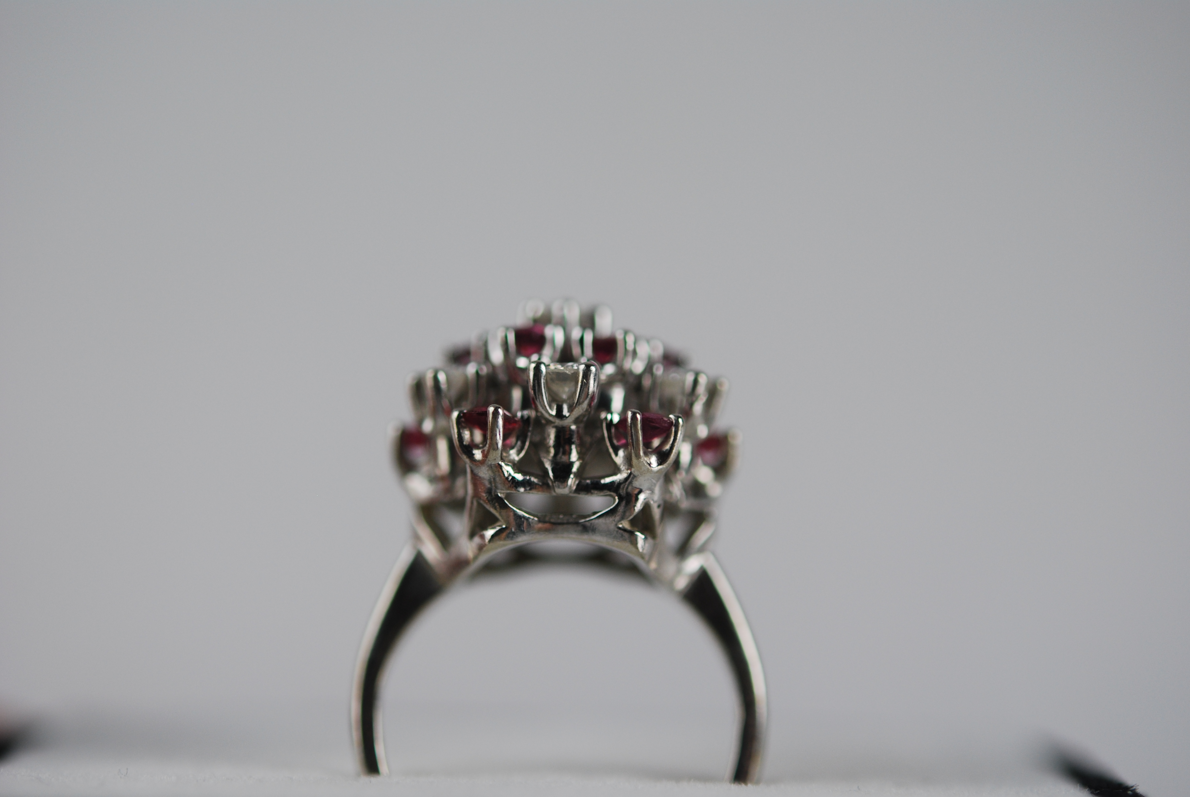Absolutely Stunning 14K White Gold Diamond and Ruby Cocktail Ring