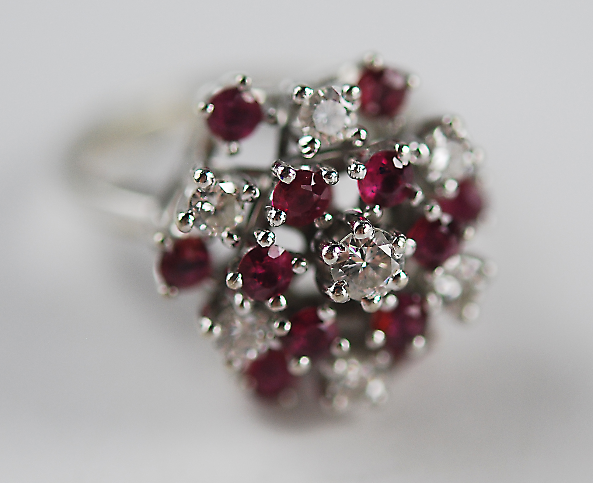 Absolutely Stunning 14K White Gold Diamond and Ruby Cocktail Ring