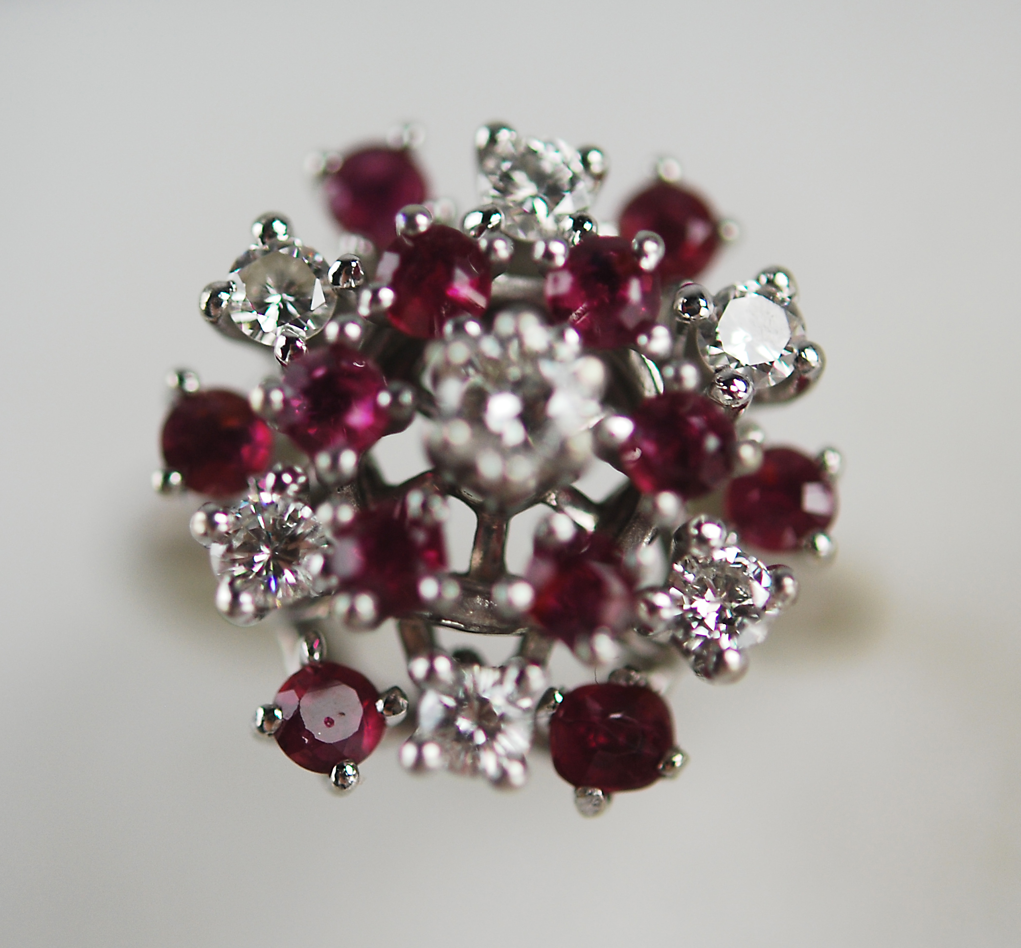 Absolutely Stunning 14K White Gold Diamond and Ruby Cocktail Ring