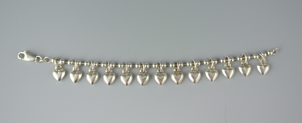 Sterling Silver Bow Pin & Heart Charm Bracelet