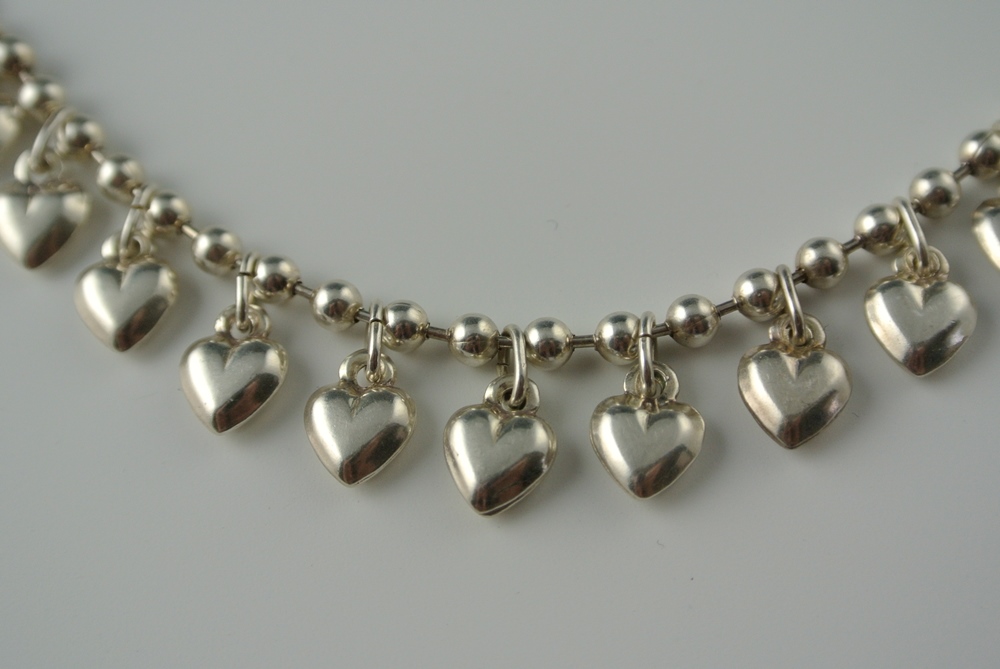 Sterling Silver Bow Pin & Heart Charm Bracelet