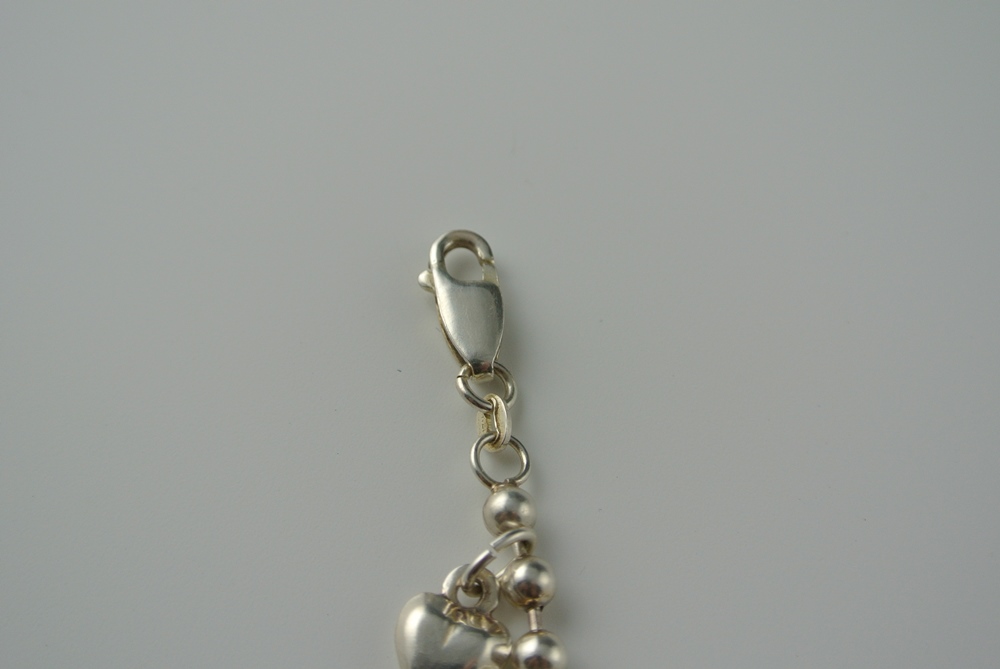 Sterling Silver Bow Pin & Heart Charm Bracelet