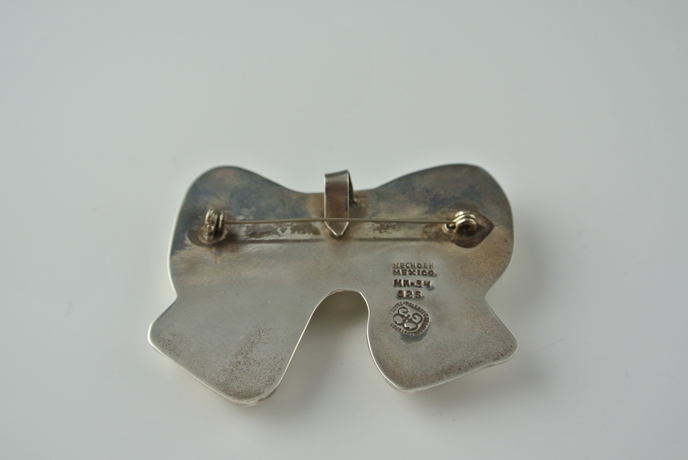 Sterling Silver Bow Pin & Heart Charm Bracelet