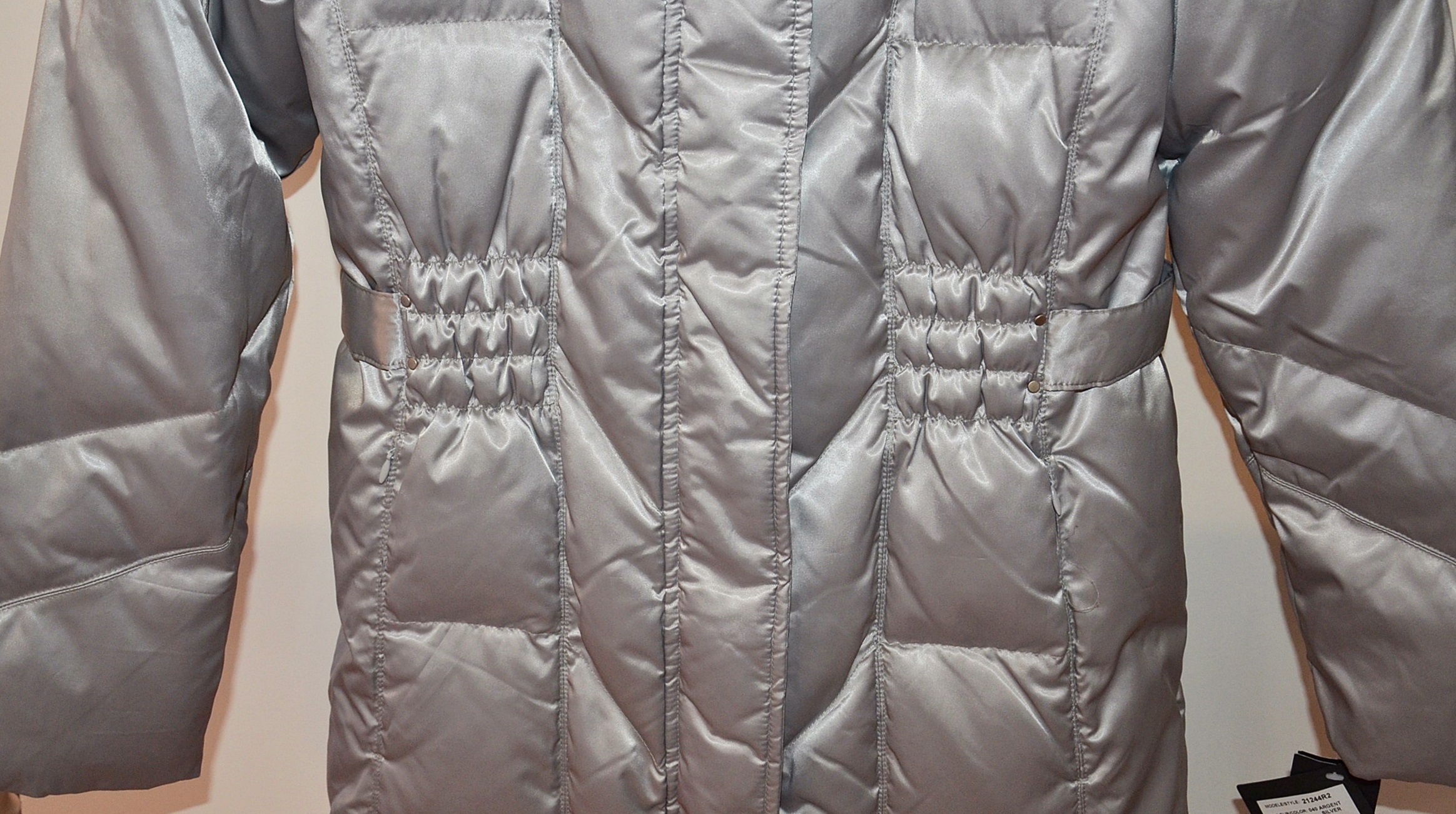 Platinum Utex Silver Quilted Coat with Fox Fur Trim Hood
