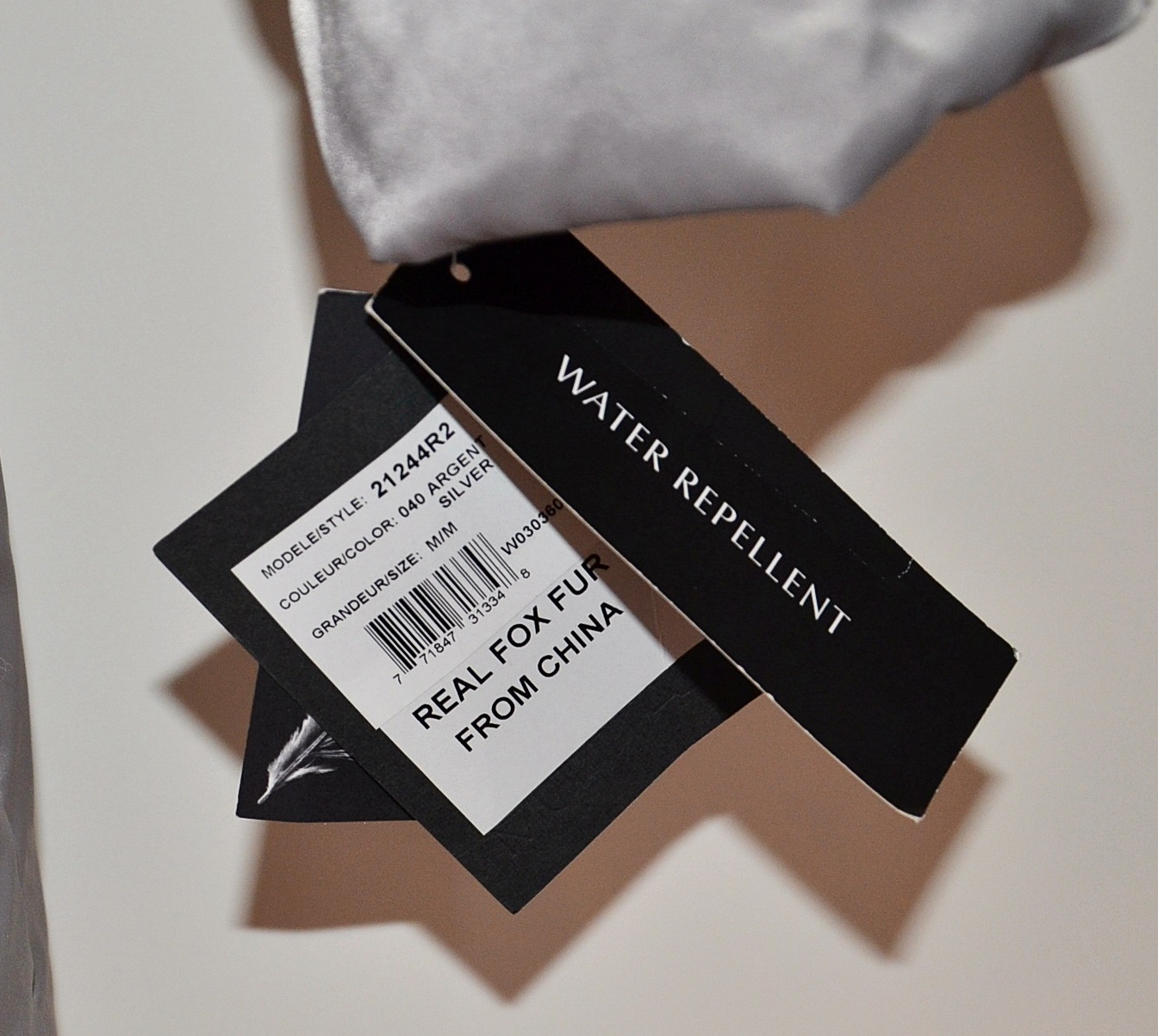 Platinum Utex Silver Quilted Coat with Fox Fur Trim Hood