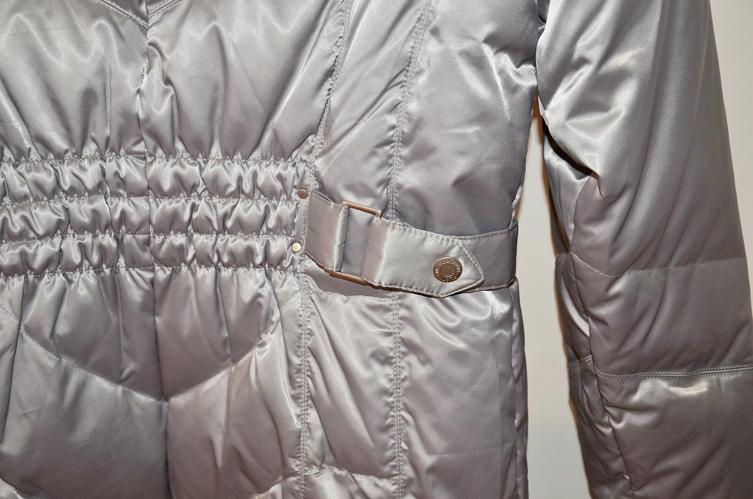 Platinum Utex Silver Quilted Coat with Fox Fur Trim Hood