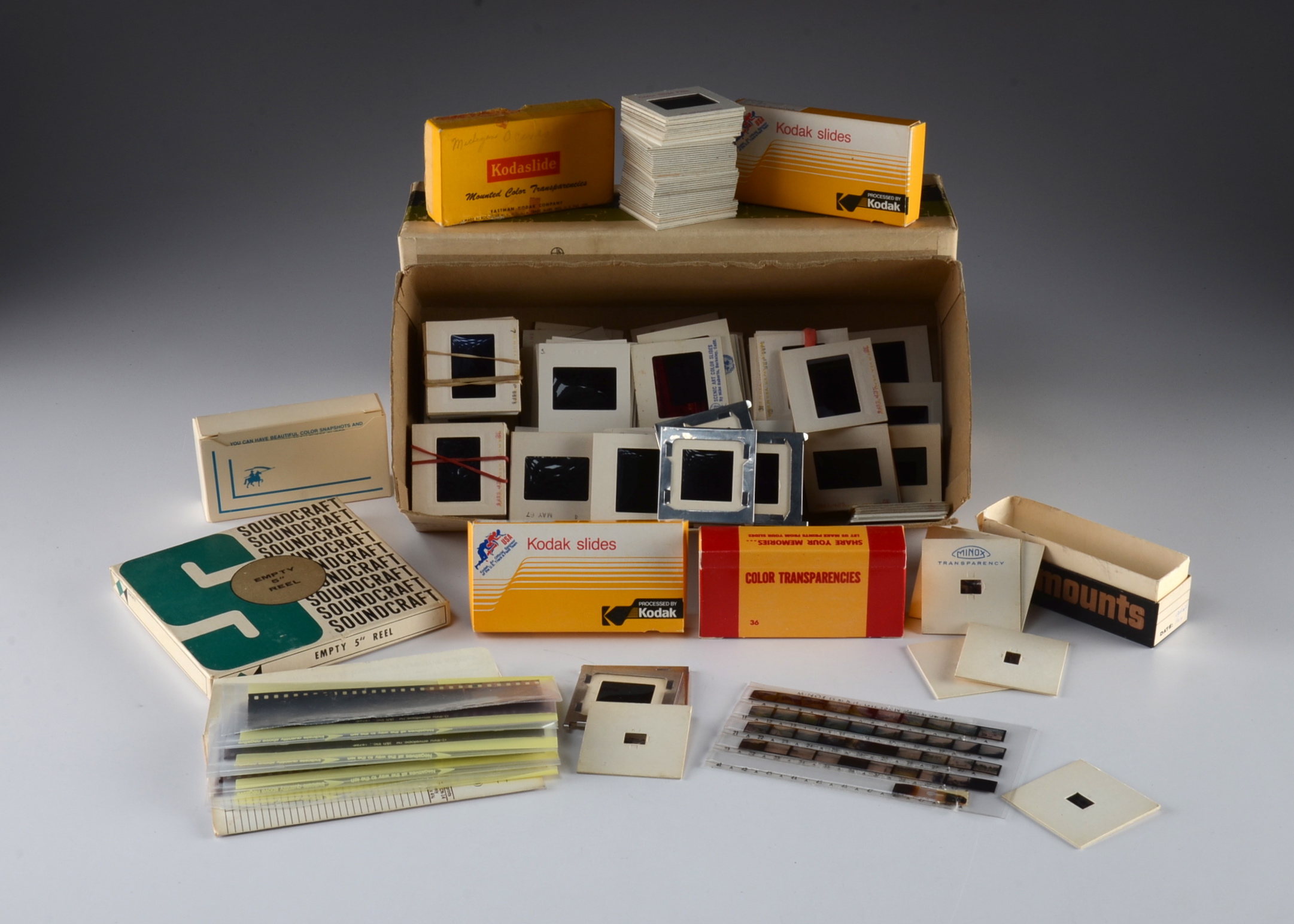 Grouping of Vintage Slides, Negatives, and Audio Reel