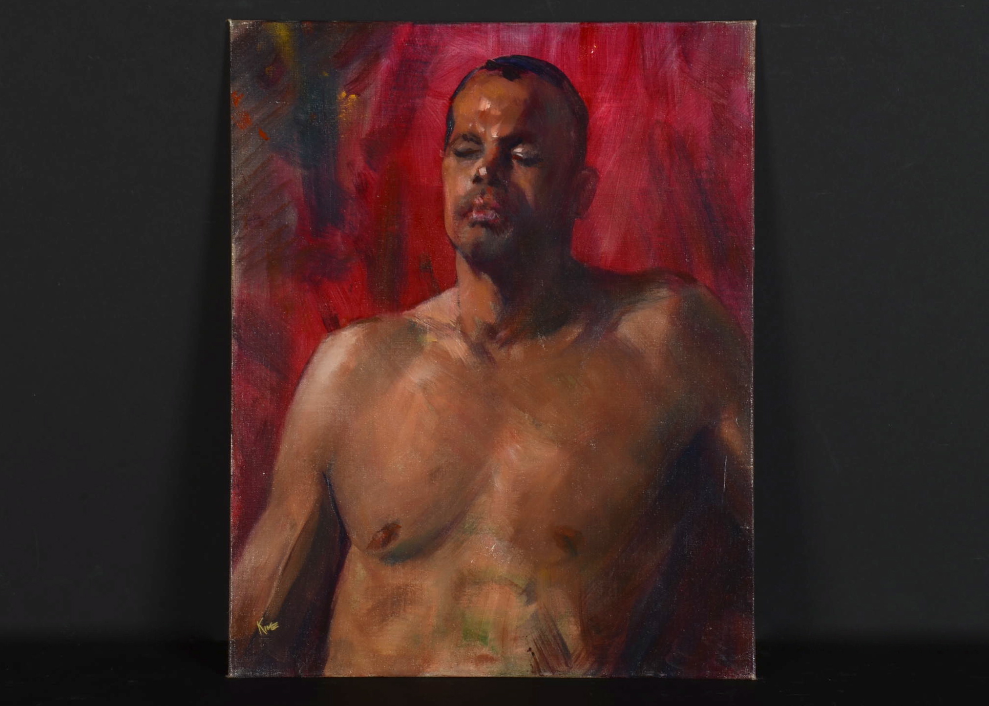 Dr. Wesley Kime Oil on Canvas Portrait, Nude Male
