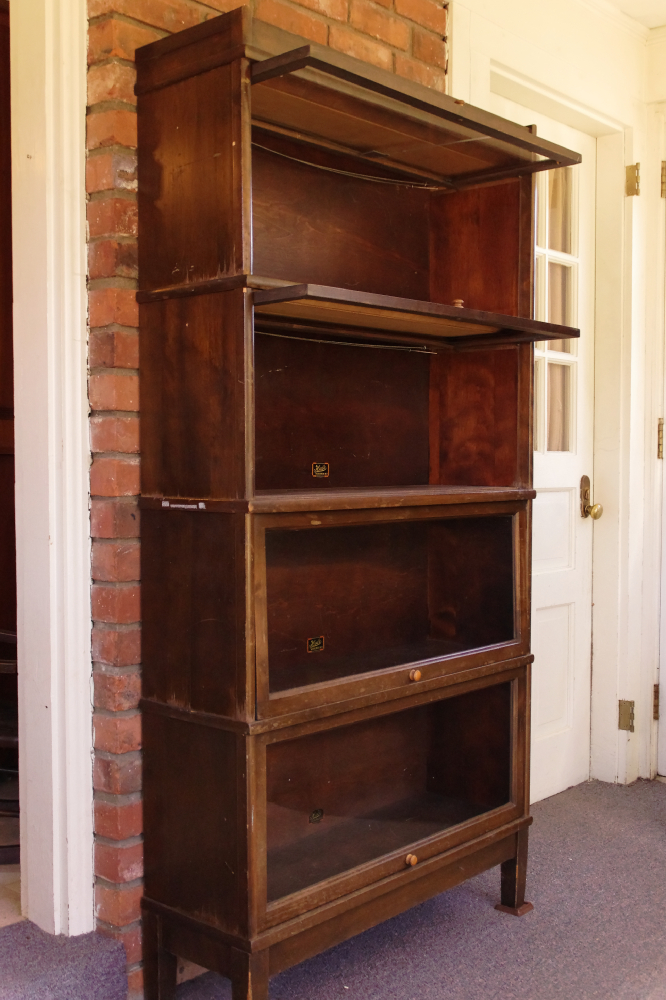 Hale Barrister Walnut Bookcase with Four Book Compartments, Base and Top 