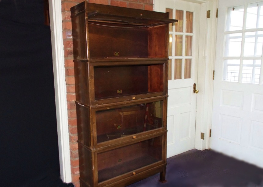 Hale Barrister Walnut Bookcase with Four Book Compartments, Base and Top 