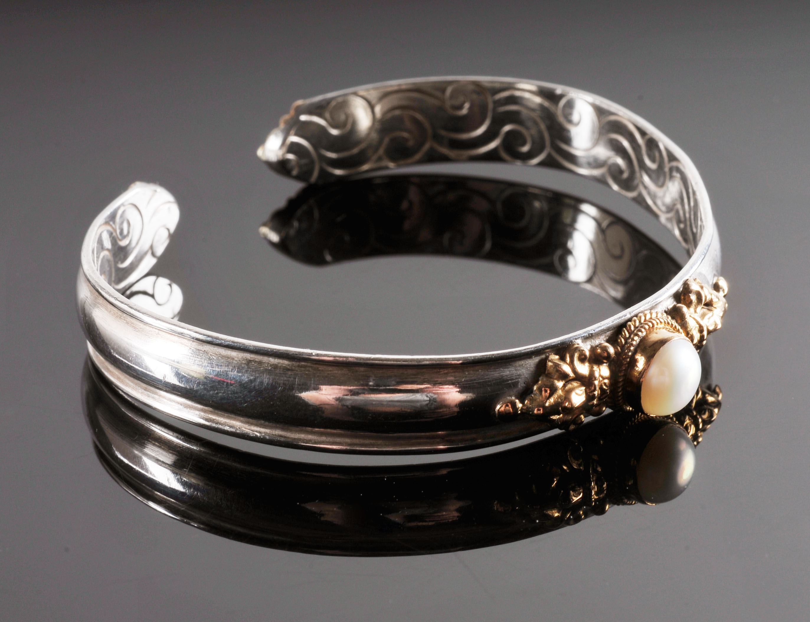 Lovely Pearl and Sterling Cuff Bracelet 