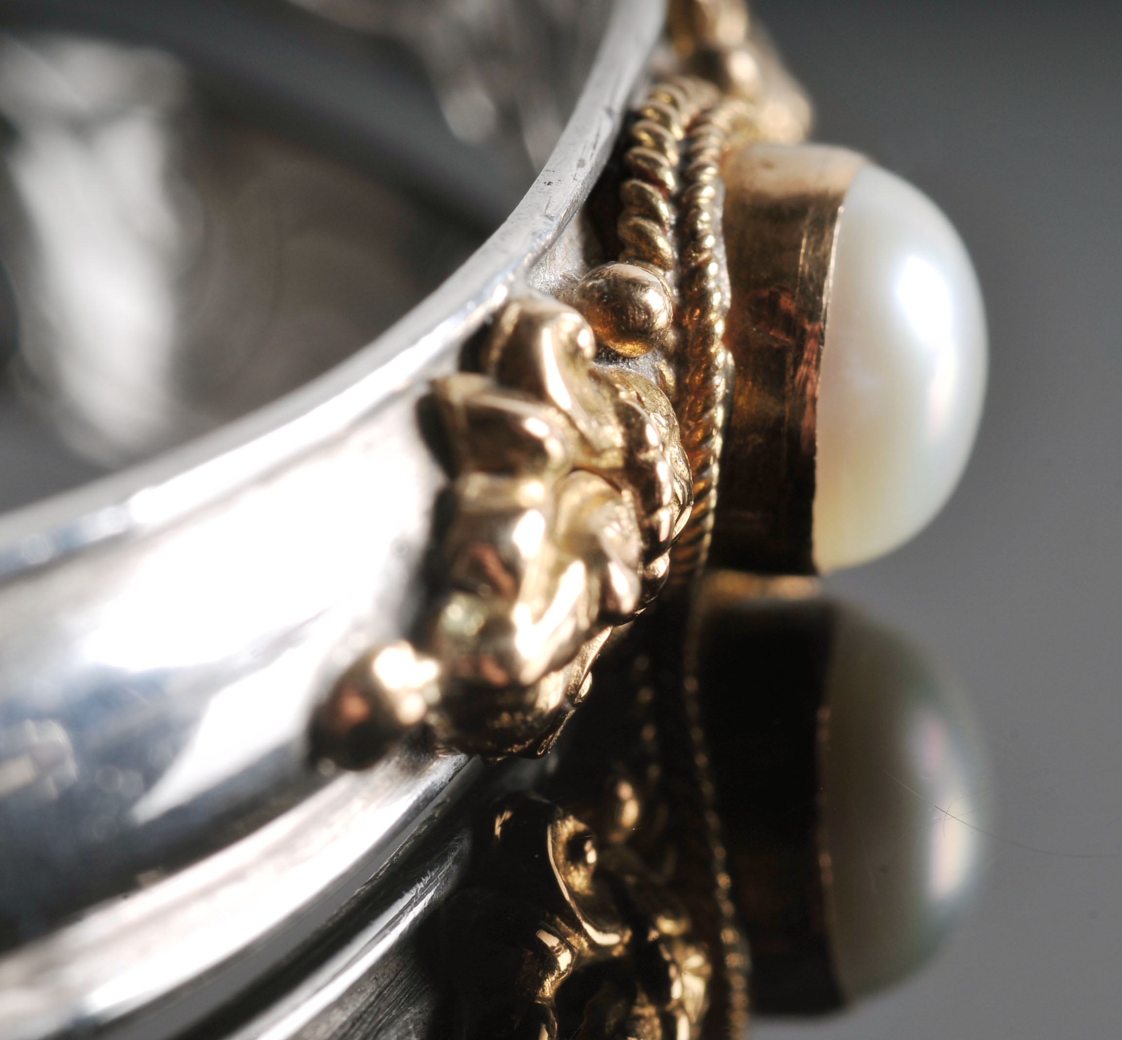 Lovely Pearl and Sterling Cuff Bracelet 