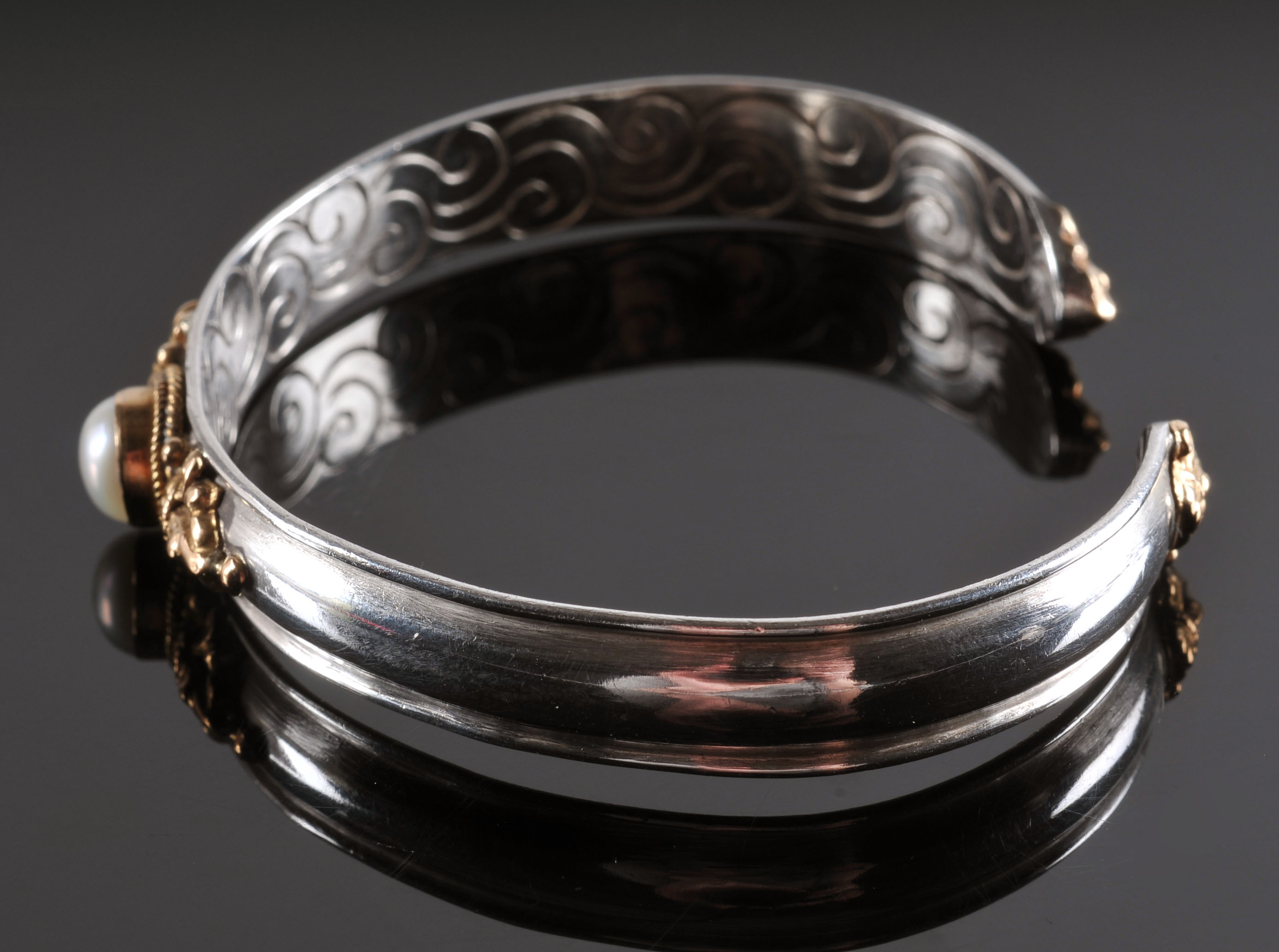 Lovely Pearl and Sterling Cuff Bracelet 