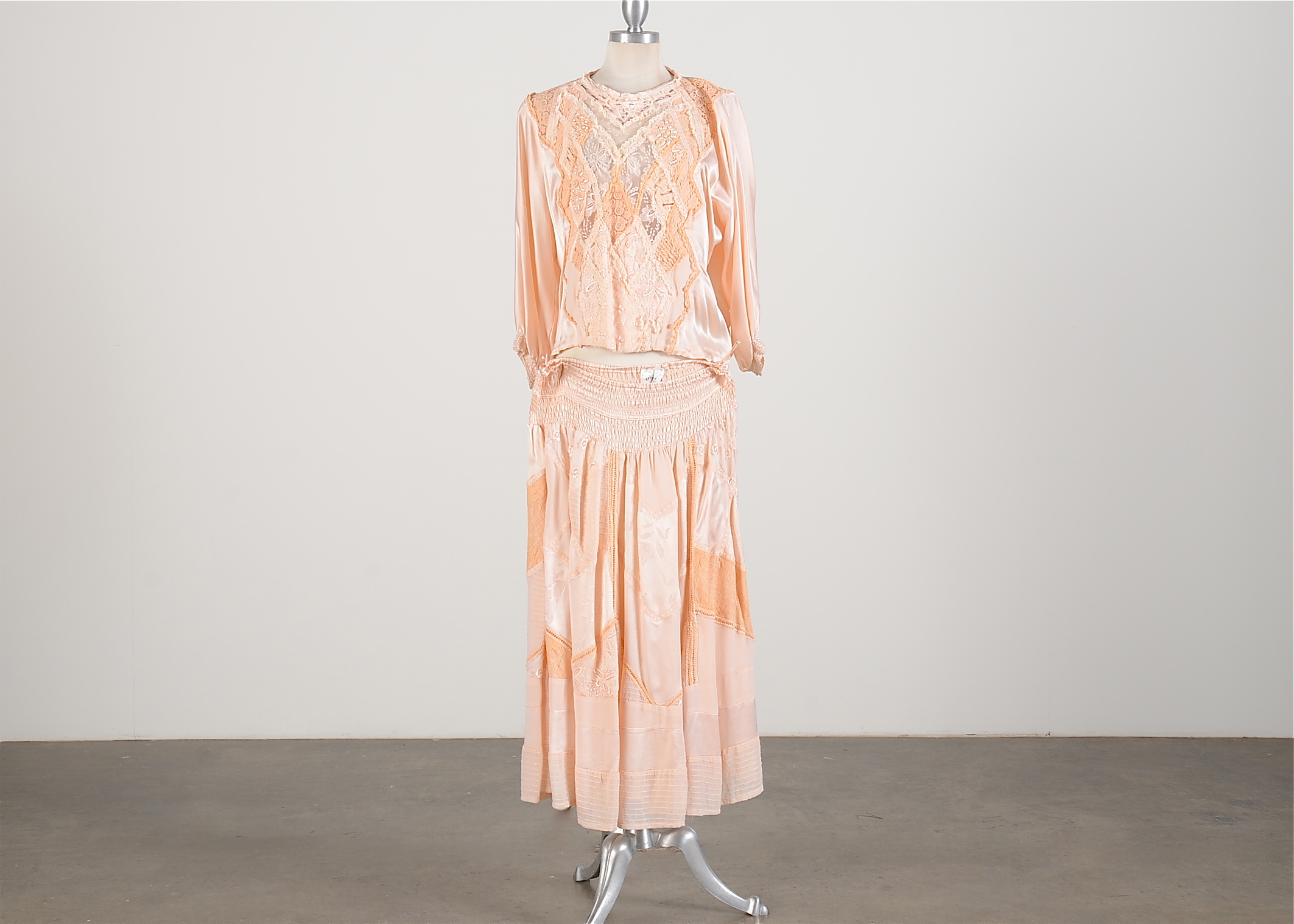 Gorgeous Vintage O' Rocco of Paris Peach Lace Embellished Blouse and Skirt