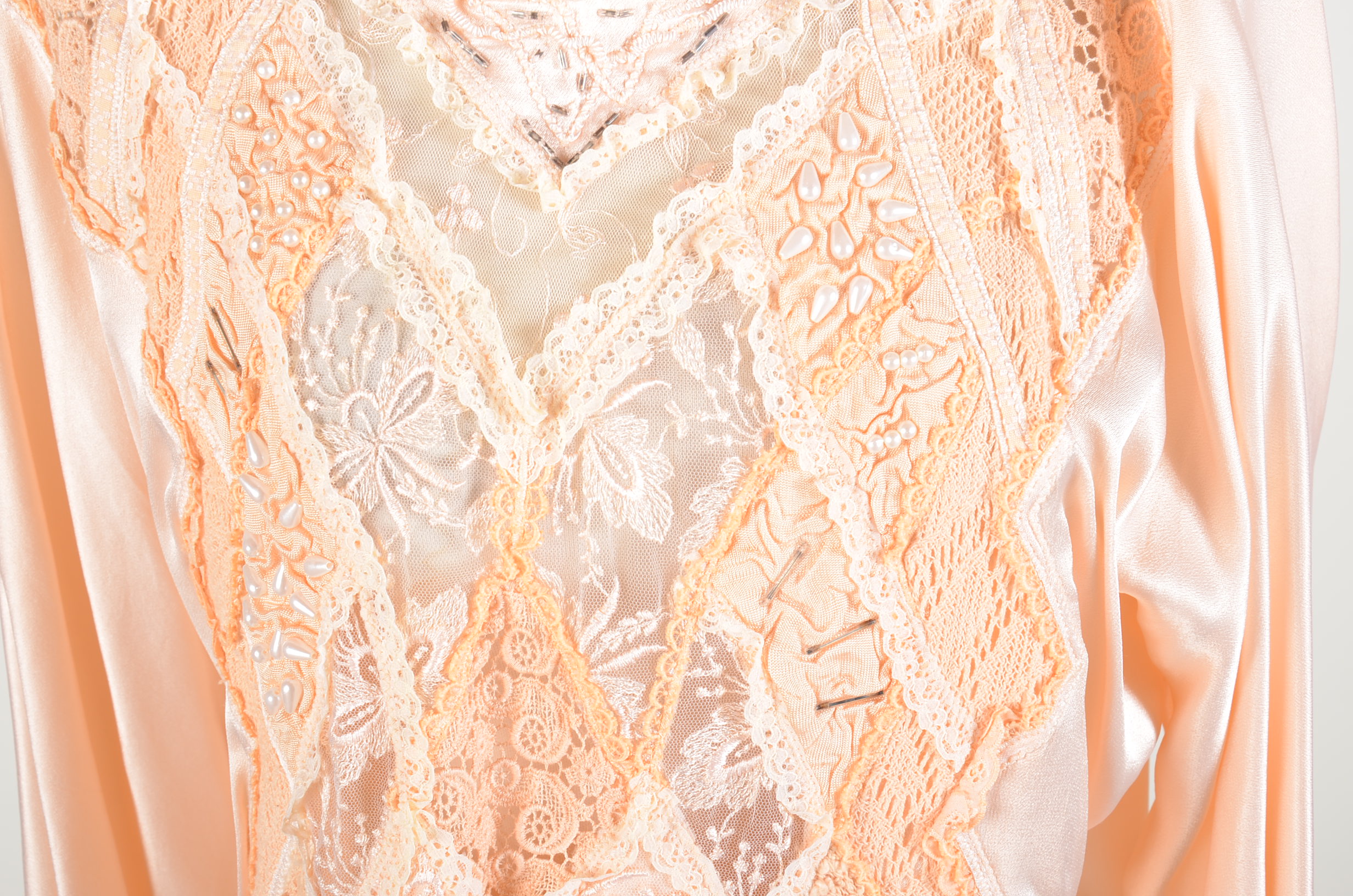Gorgeous Vintage O' Rocco of Paris Peach Lace Embellished Blouse and Skirt