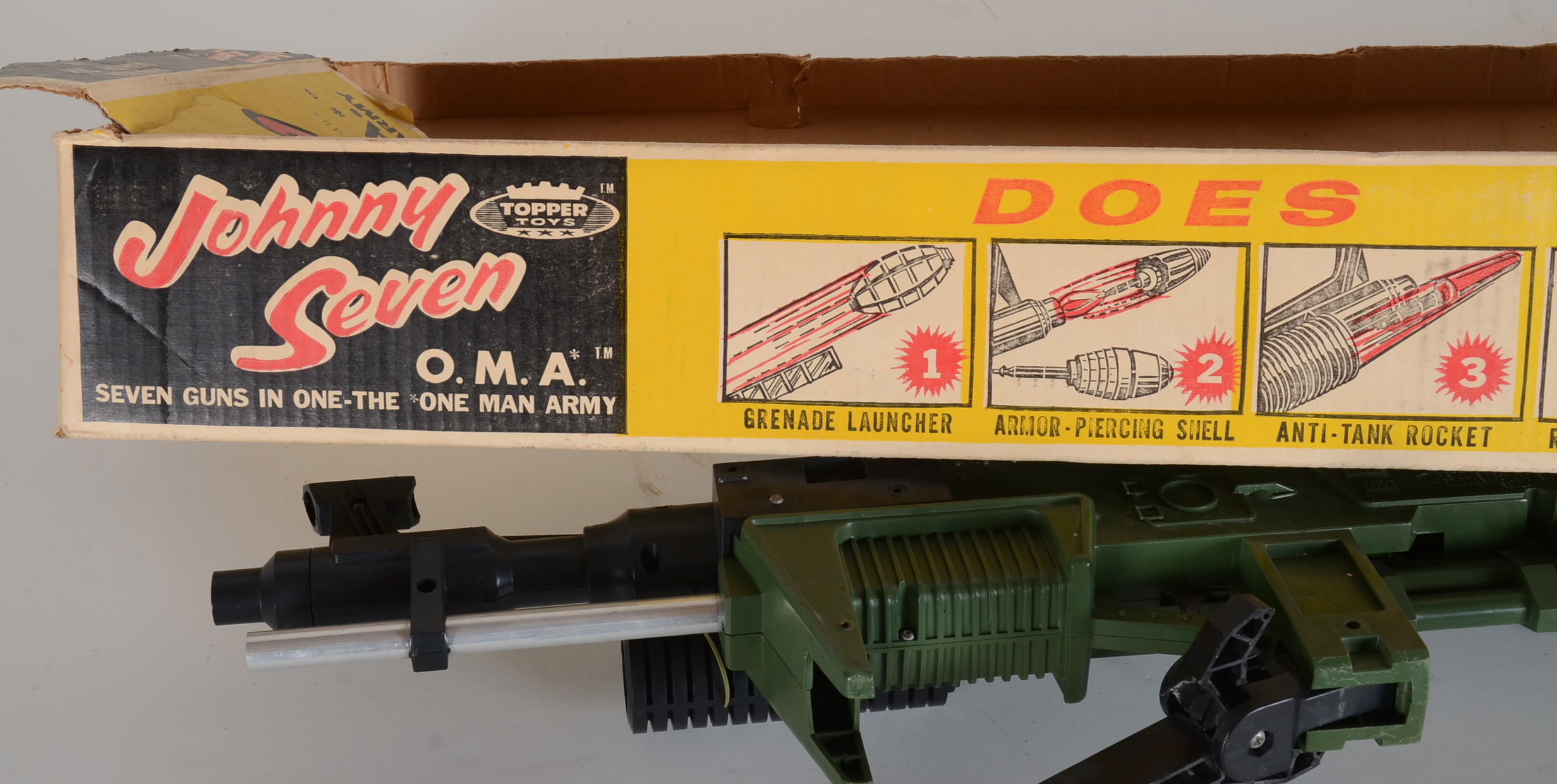 Vintage Johnny Seven "One Man Army" Topper Toys Gun In Original Box