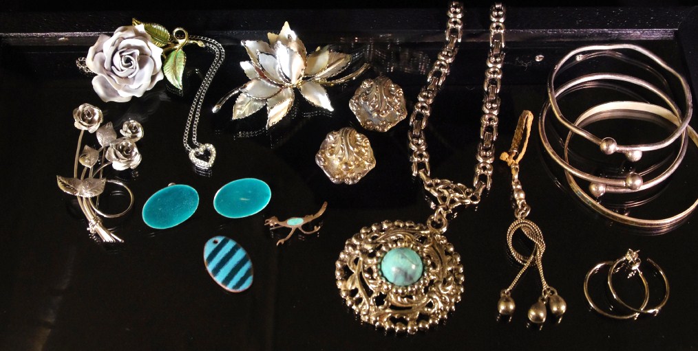 Collection of Silver-Tone Jewelry with Turqoise Enamel Accents