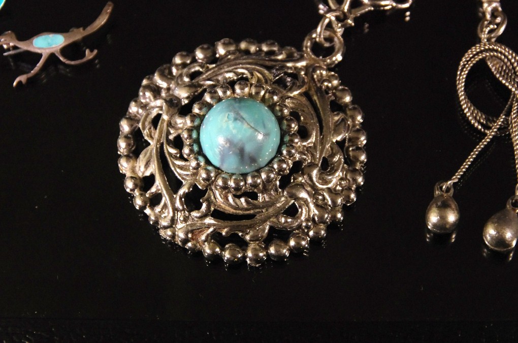 Collection of Silver-Tone Jewelry with Turqoise Enamel Accents