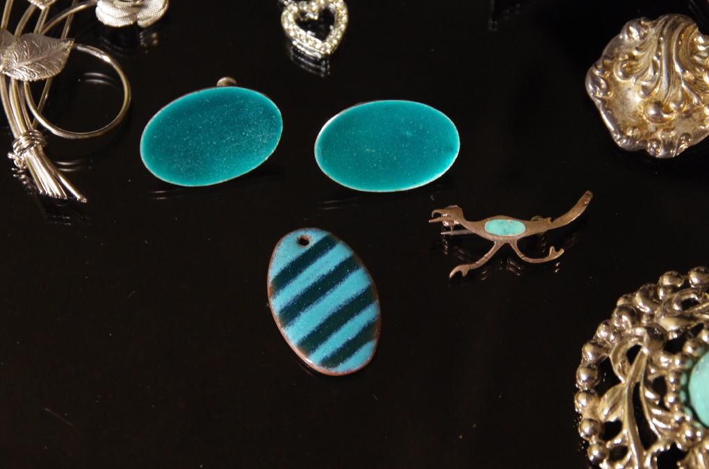 Collection of Silver-Tone Jewelry with Turqoise Enamel Accents