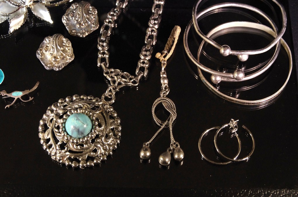 Collection of Silver-Tone Jewelry with Turqoise Enamel Accents