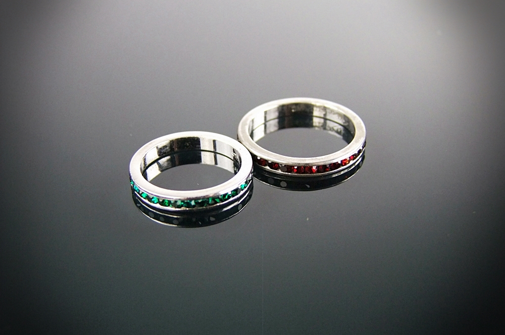 Two Sterling Silver Slim Bands with Colorful Synthetic Stones