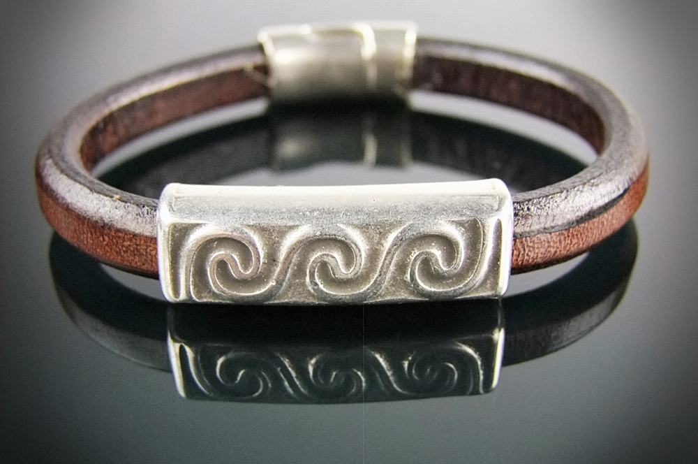 Artisan Made Brown Leather and Silver Tone Slide Bracelet
