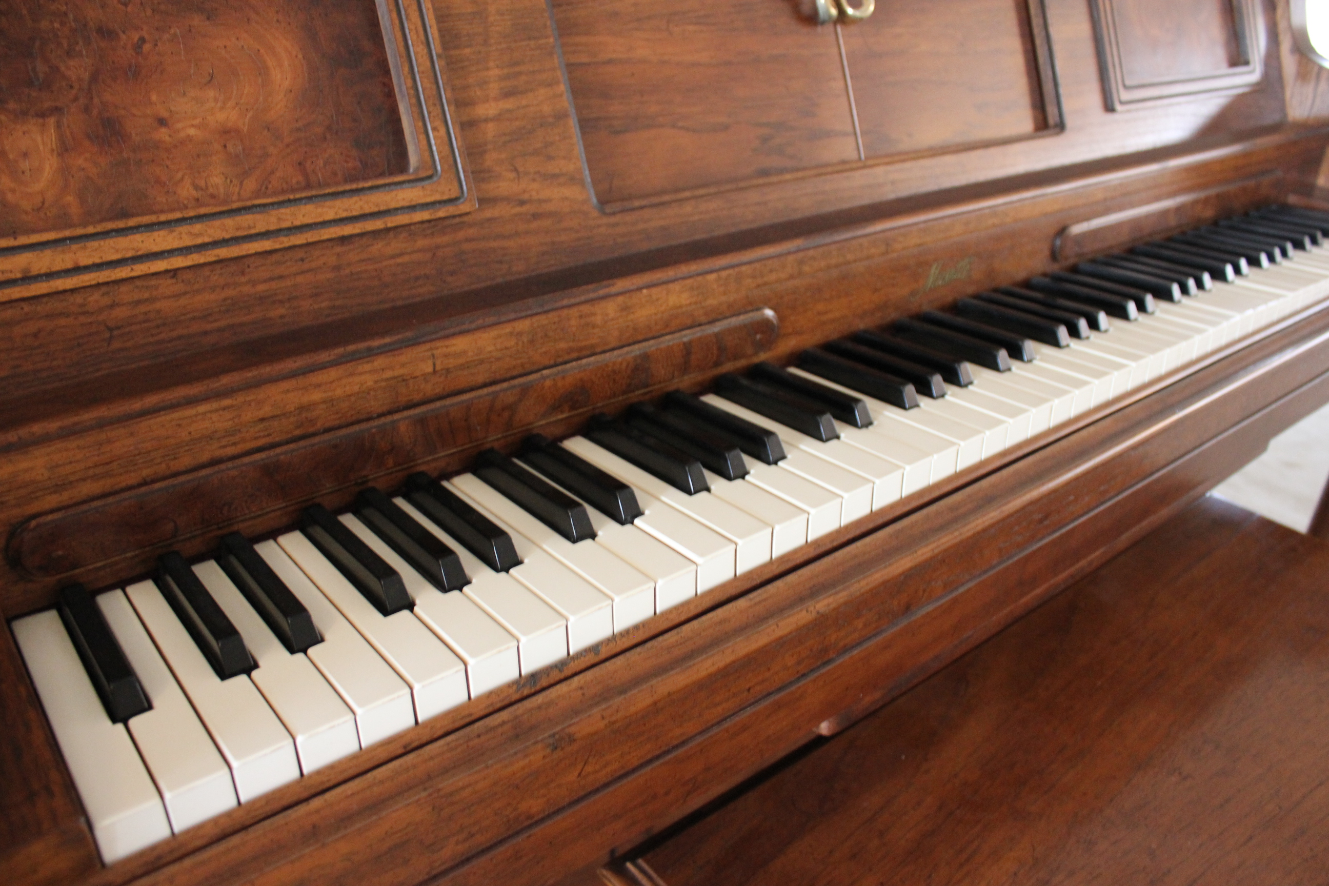 Upright Standard Piano Player, Bench, Piano Rolls and Sheet Music