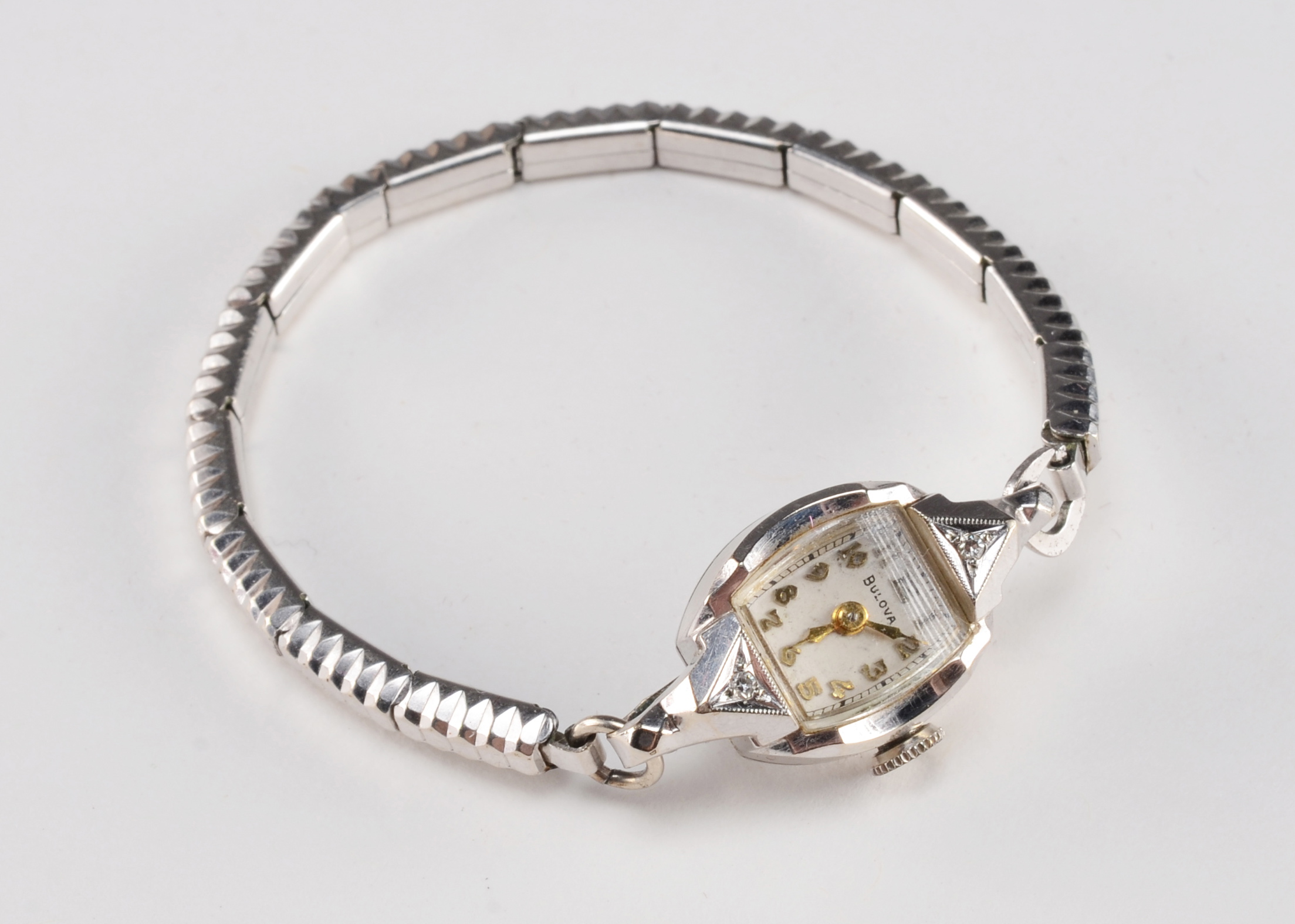  Vintage Bulova 10 K Gold Filled Diamond Watch Stretch Bracelet